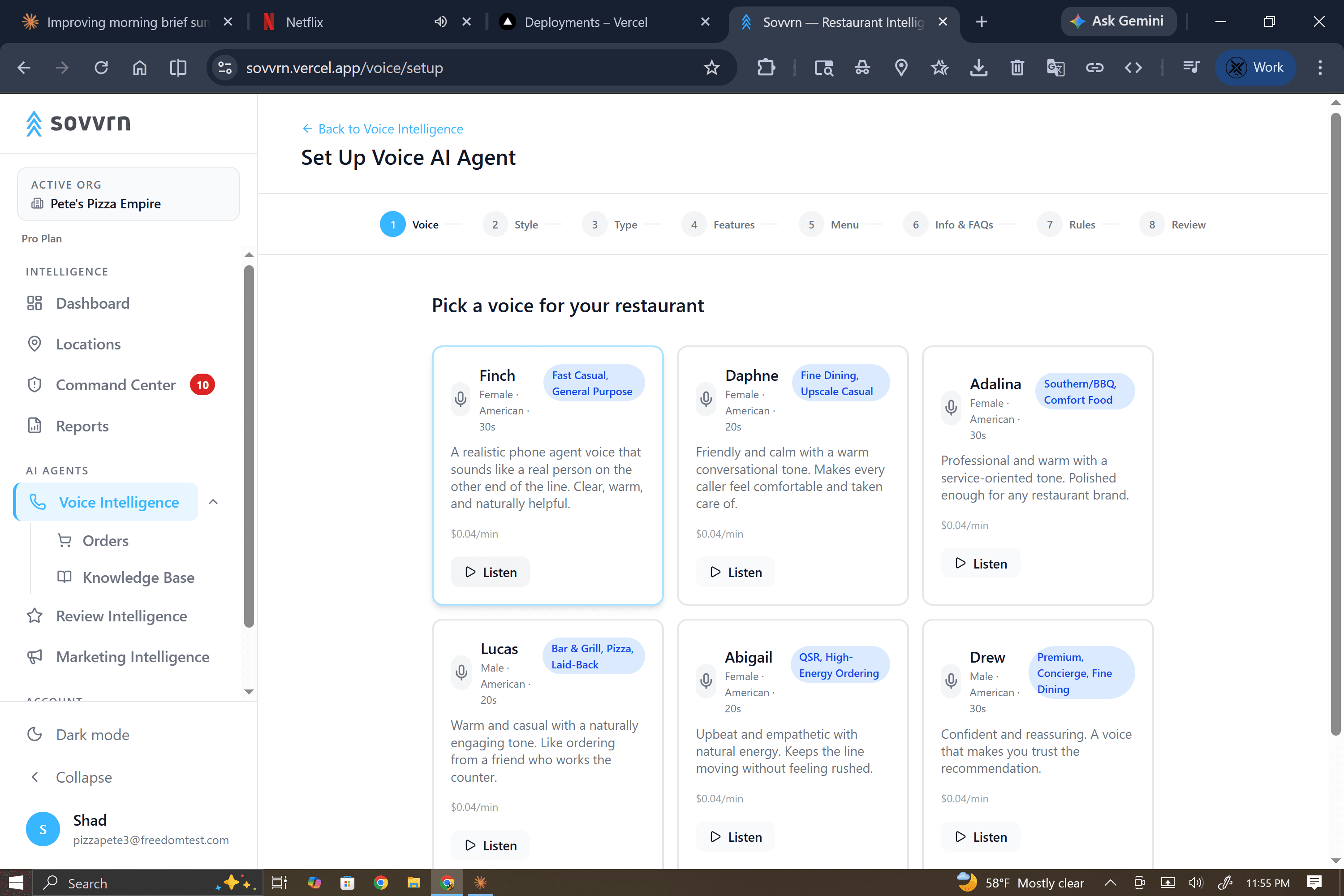 Voice setup — choose your voice agent