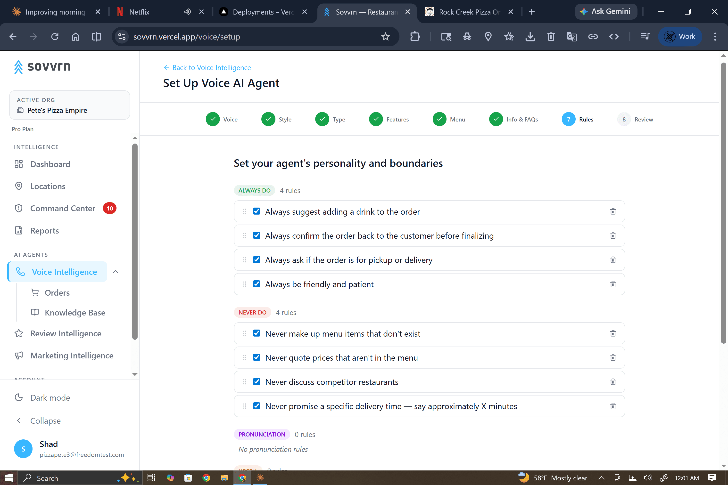 Voice setup — set call handling rules
