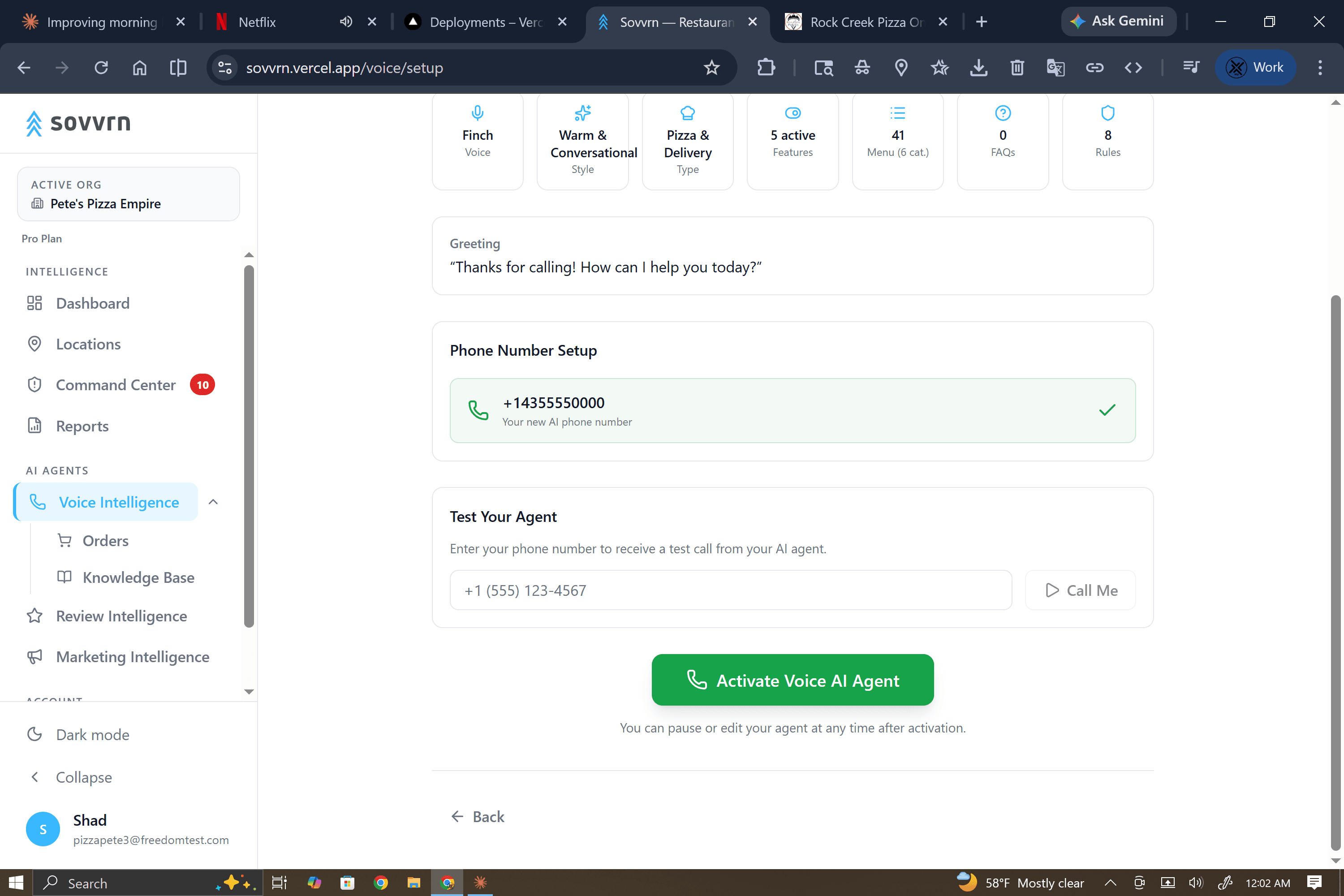 Voice setup — activate your agent