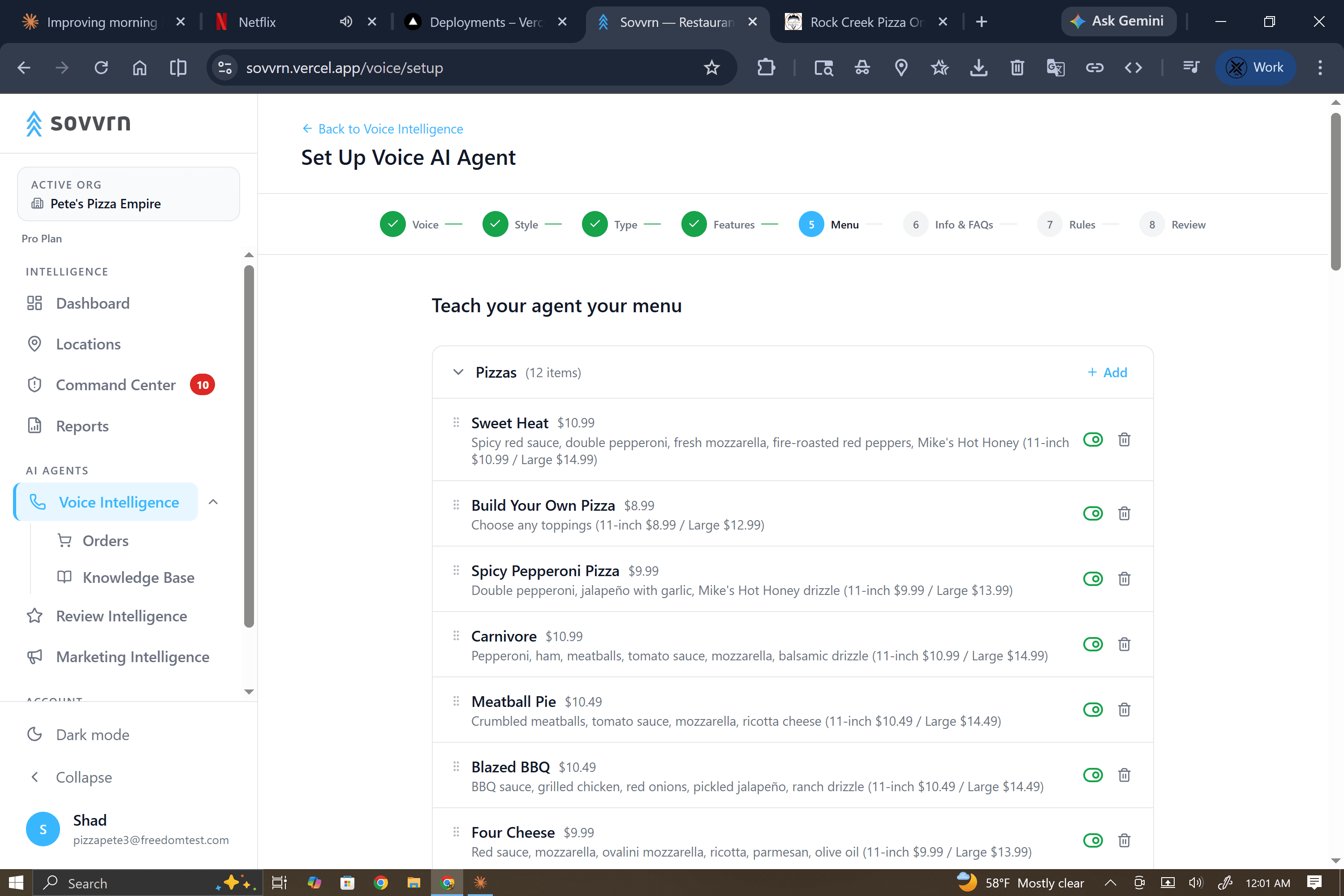 Voice setup — configure your menu